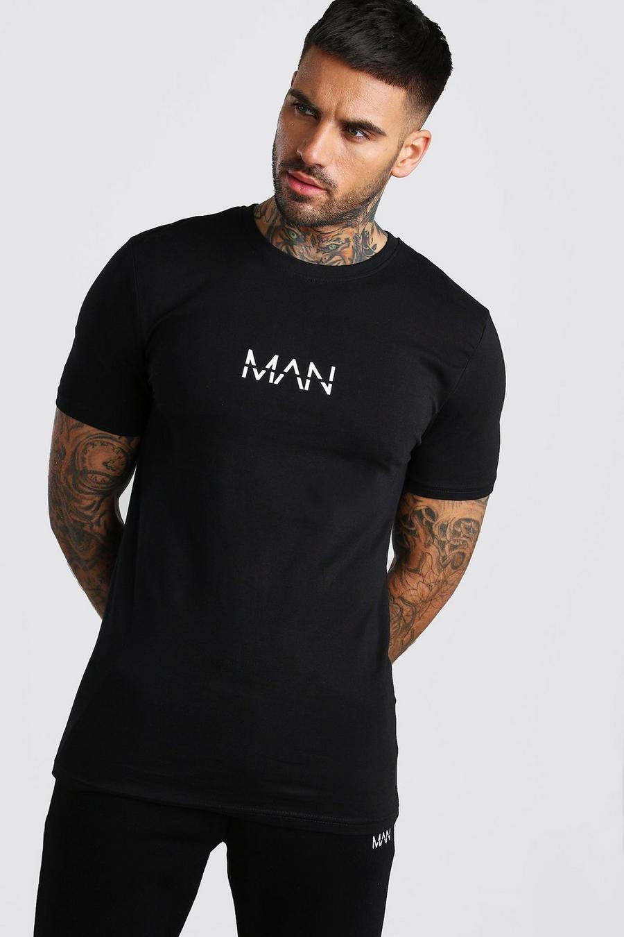 Black Muscle Fit Original Man Print T-Shirt image number 1