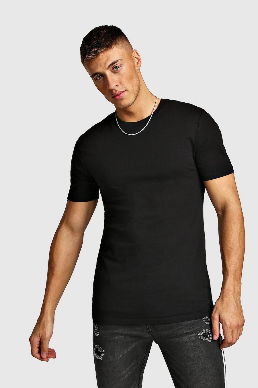 Black T-shirt med rund hals och muscle fit image number 1