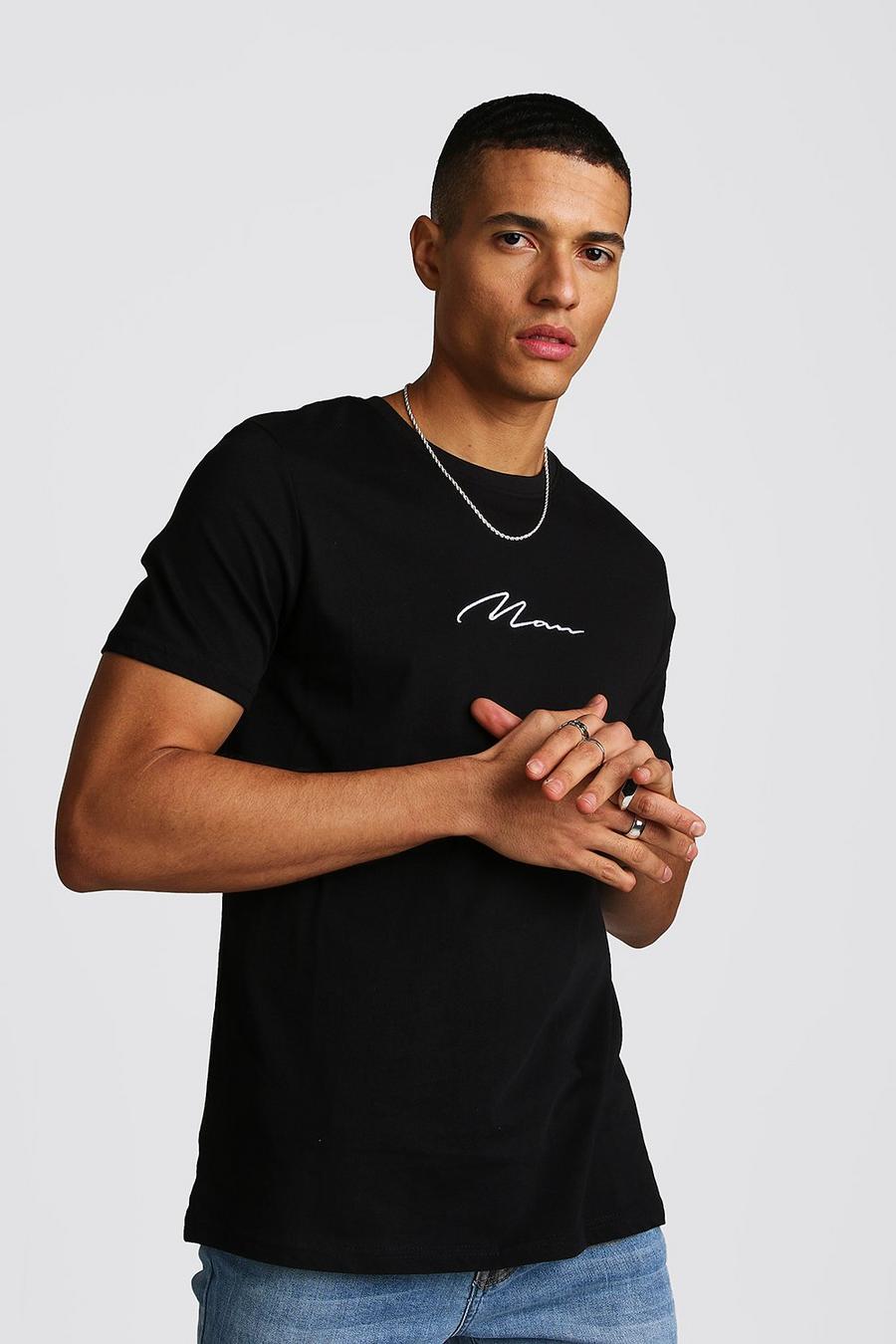 Zwart Man Signature Geborduurd T-Shirt image number 1