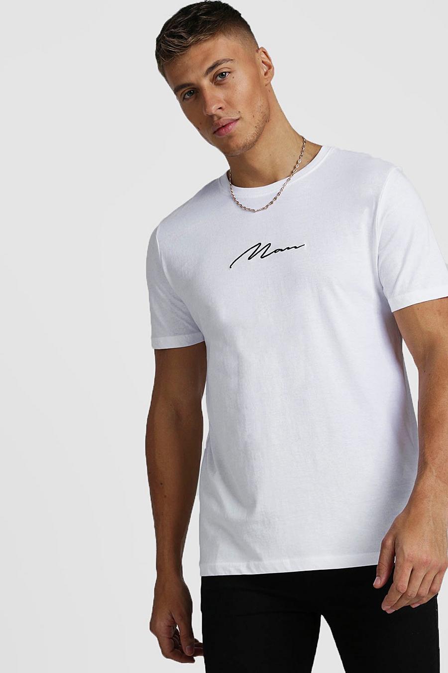 MAN T-shirt a coste con ricamo e logo, Bianco image number 1