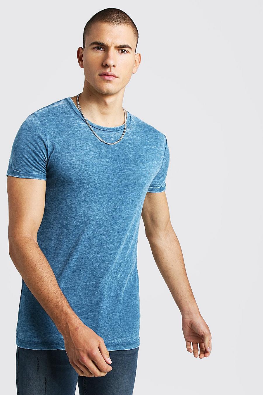 Denim-blue Slub T-Shirt With Rolled Sleeves image number 1