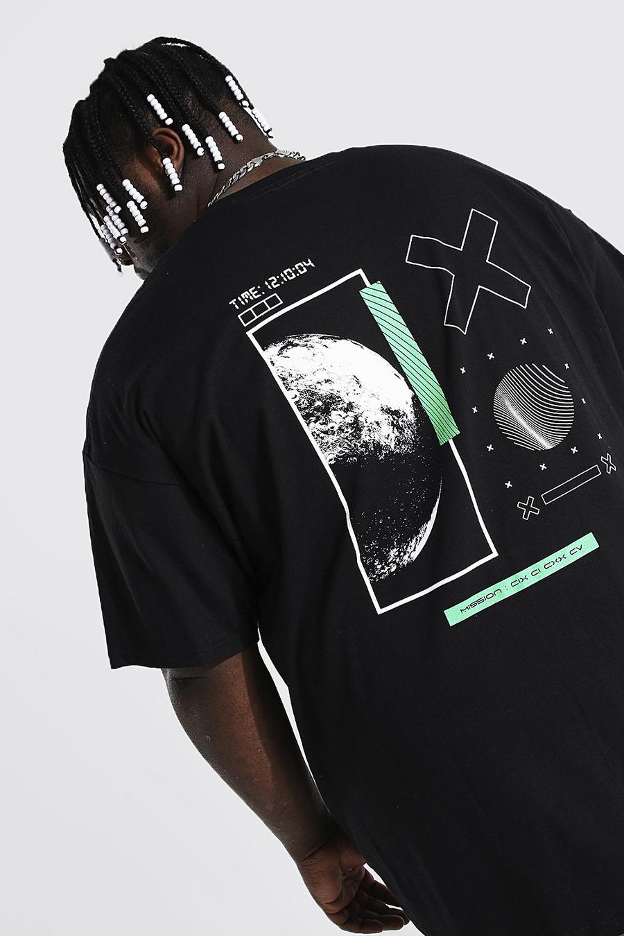 Plus Size T-Shirt mit Space-Print am Rücken, Schwarz image number 1