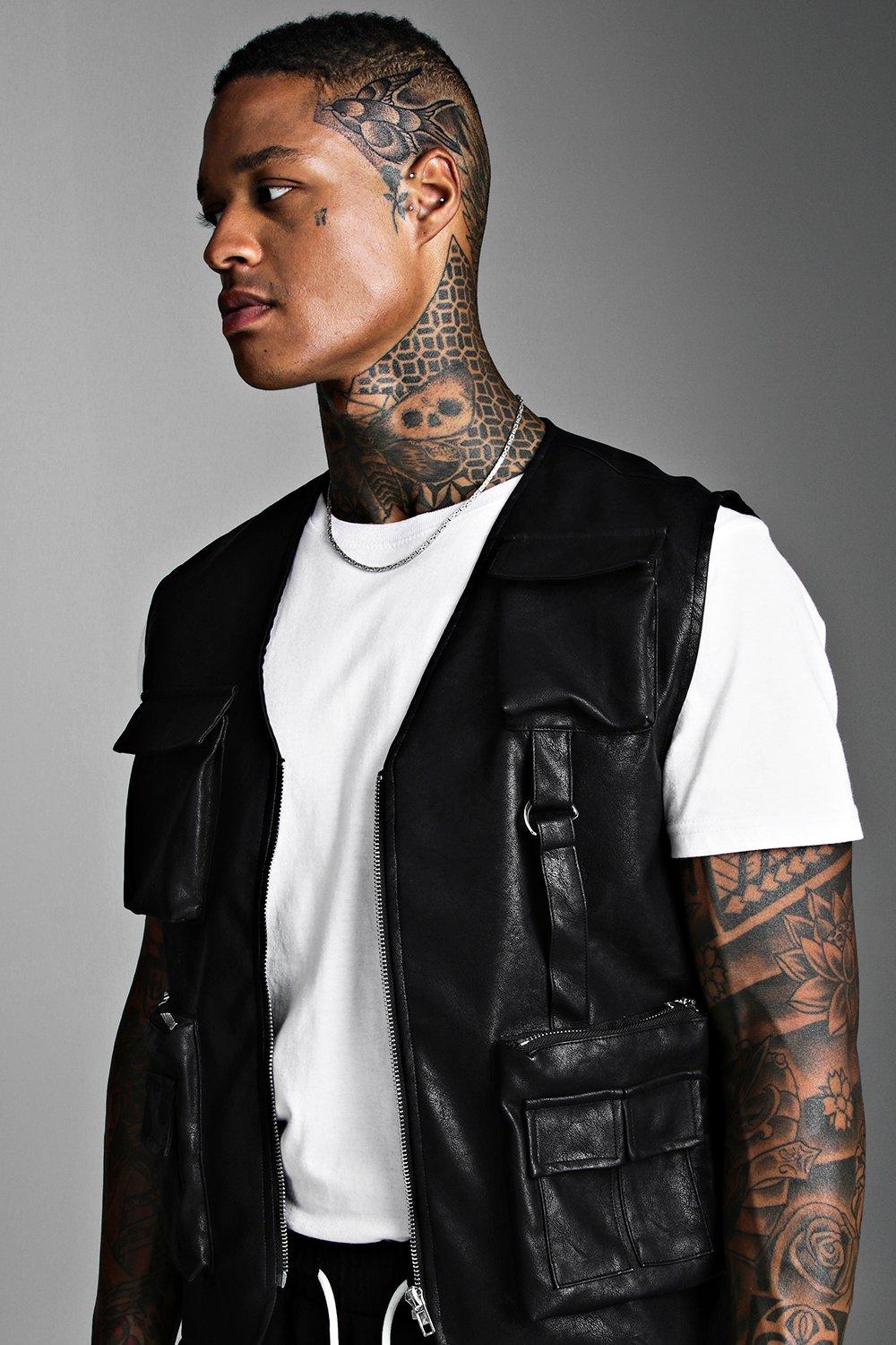 Faux leather sales vest mens