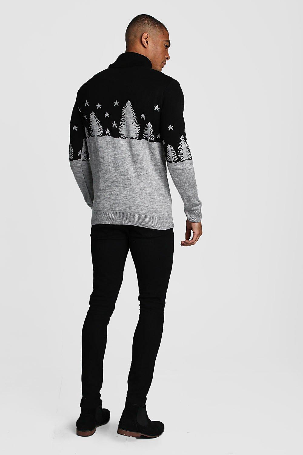 Muscle Fit Forest Roll Neck Christmas Jumper boohoo UK