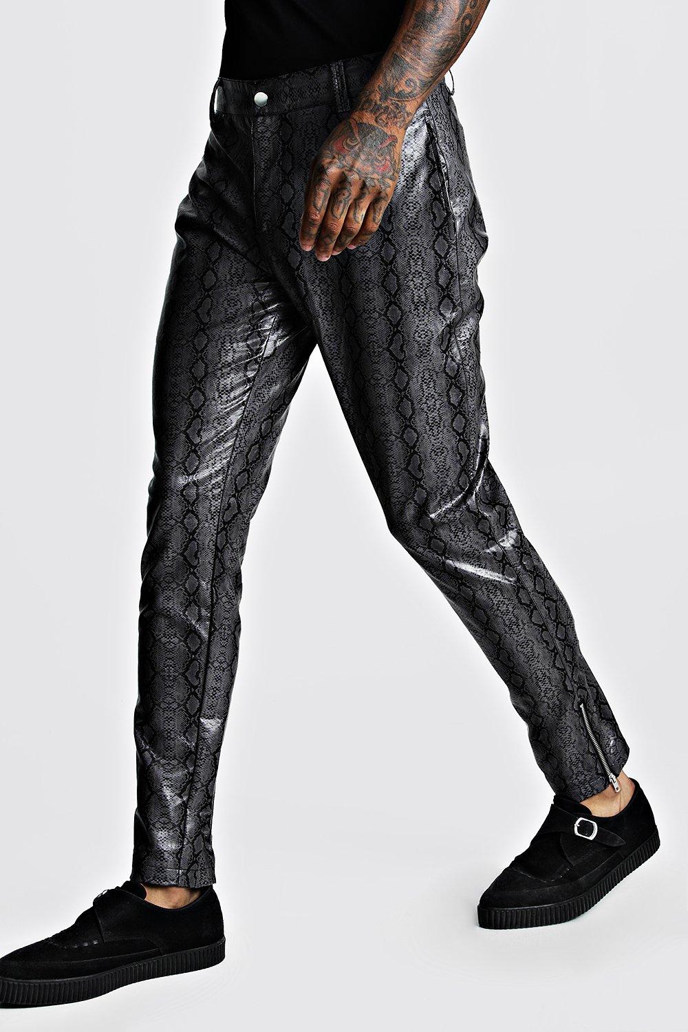 Snake Pu Skinny Fit Trousers Boohoo