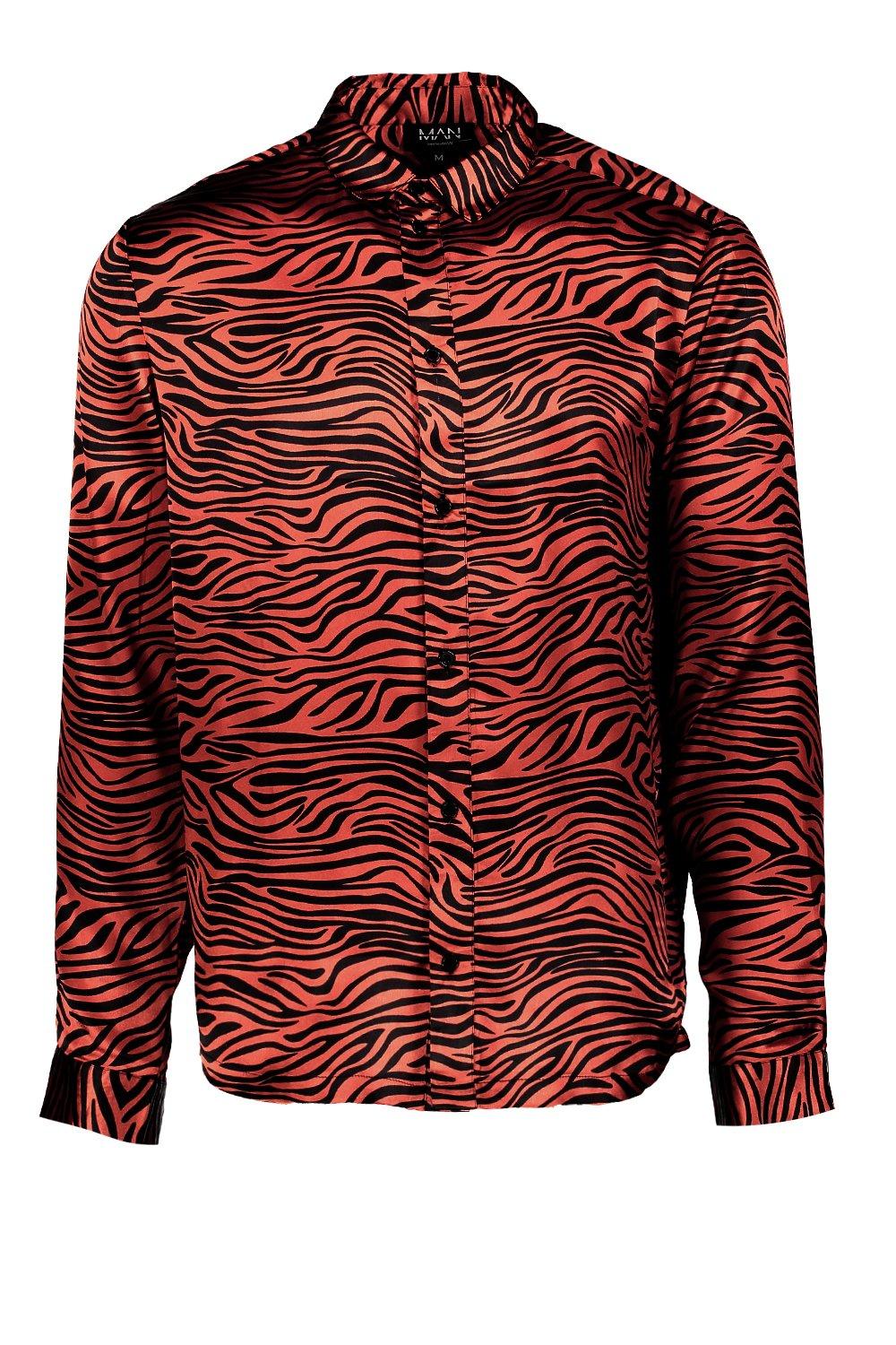 Long Sleeve Satin Tiger Print Shirt