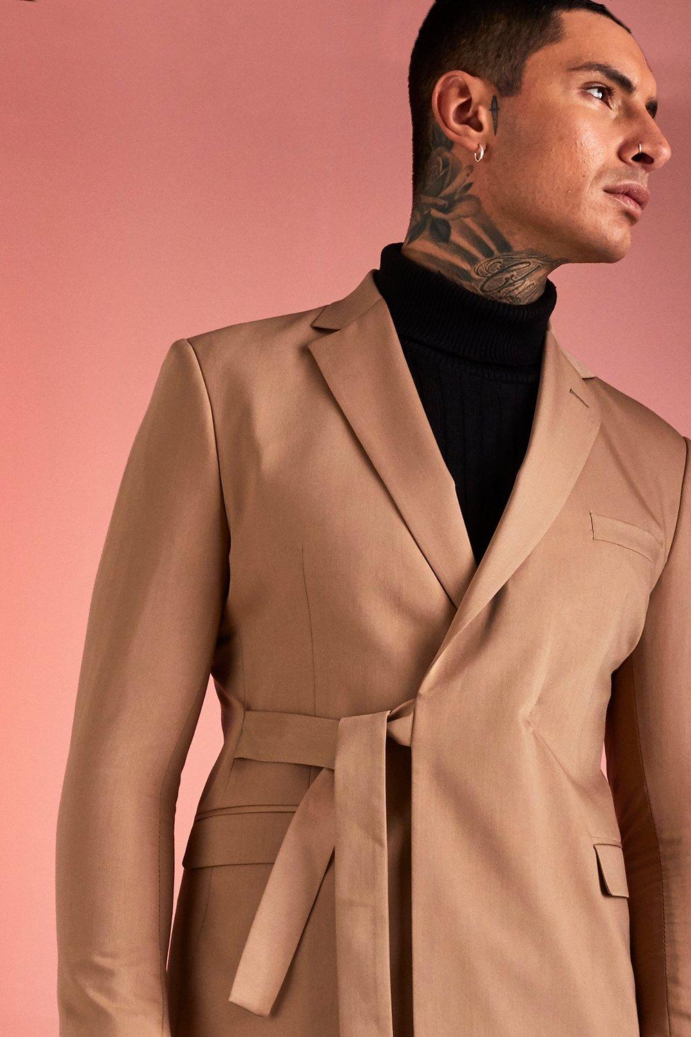 Plain Tie Waist Belt Double Breasted Jacket | boohoo