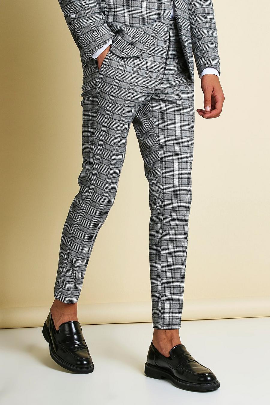 נייבי מכנסי חליפה גוונים קרופ בגזרת סקיני עם משבצות image number 1