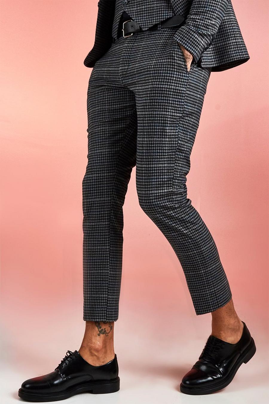 Black Jaspe Dogstooth Skinny Fit Cropped Suit Trouser image number 1