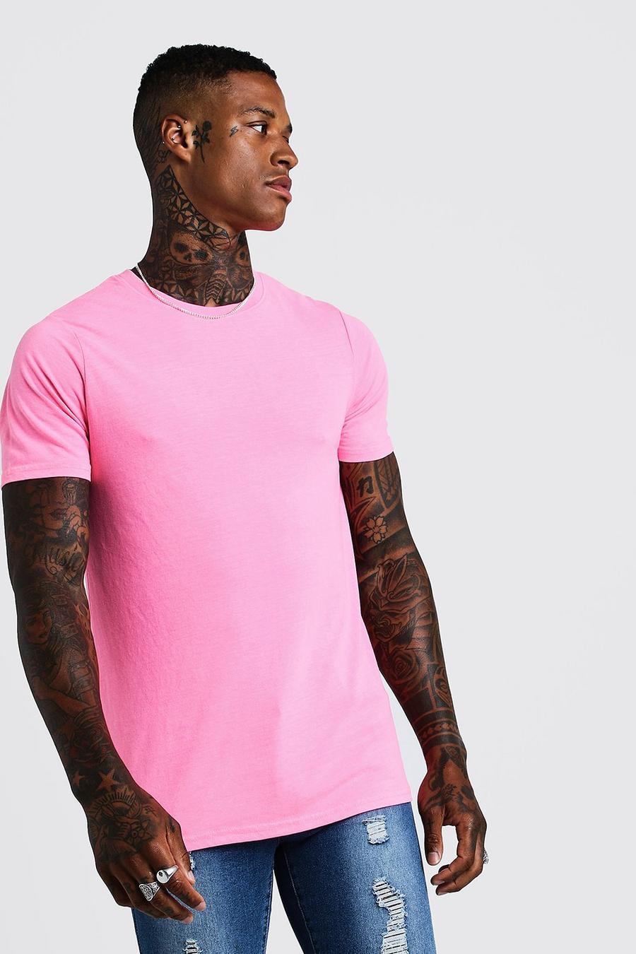 Figurbetontes T-Shirt mit Waschung in Neon-Pink, Rosa image number 1