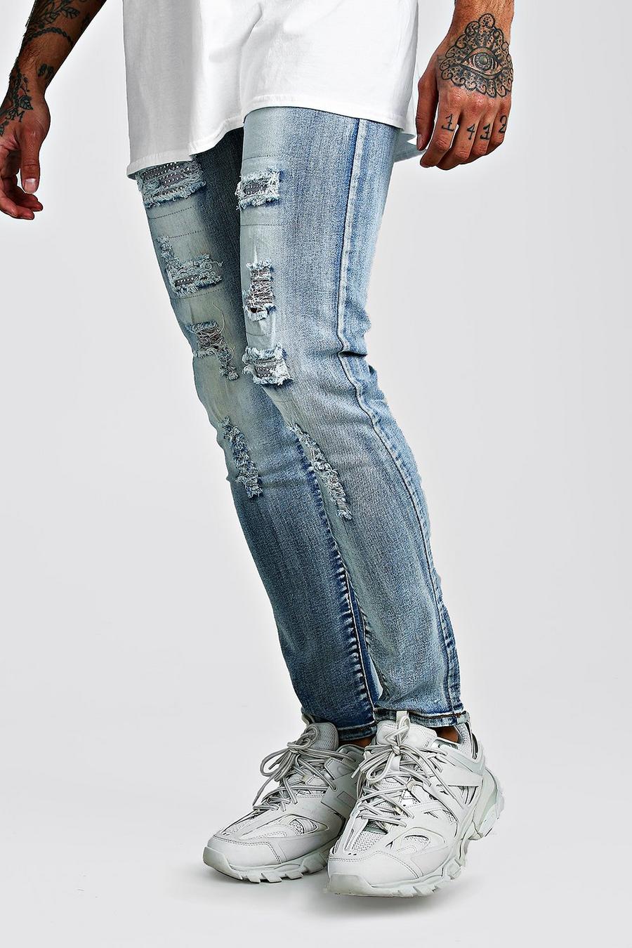 Blue Premium Super Skinny Jewel Rip & Repair Jeans image number 1