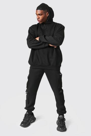 Oversized Man Utility Hooded Tracksuit black