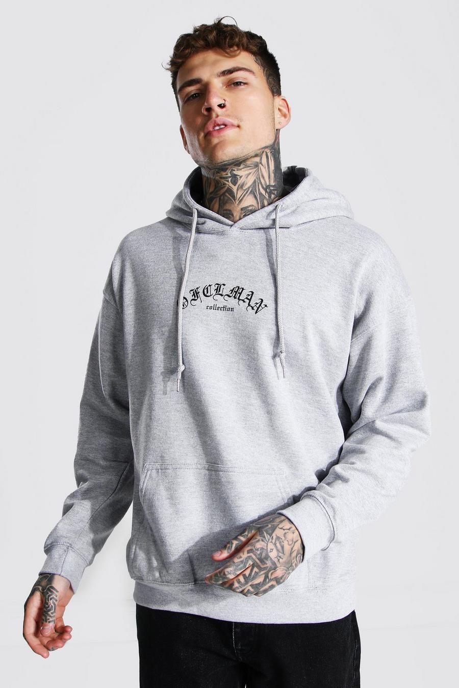 Grey marl Oversized Official Man Gothic Print Hoodie image number 1