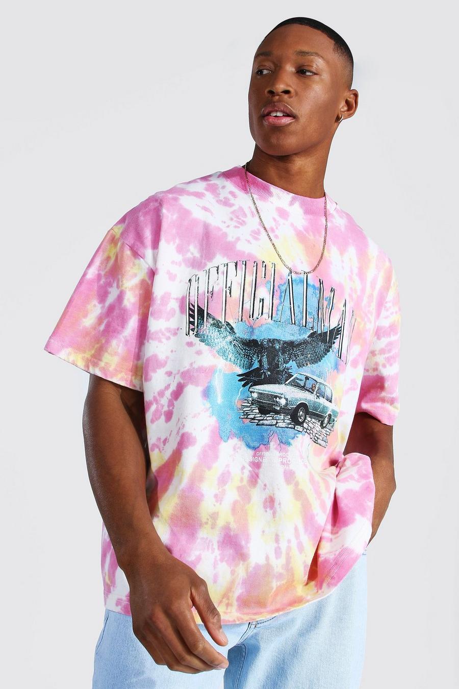 Pink Oversized Extended Neck Heavyweight Tie Dye T-shirt image number 1