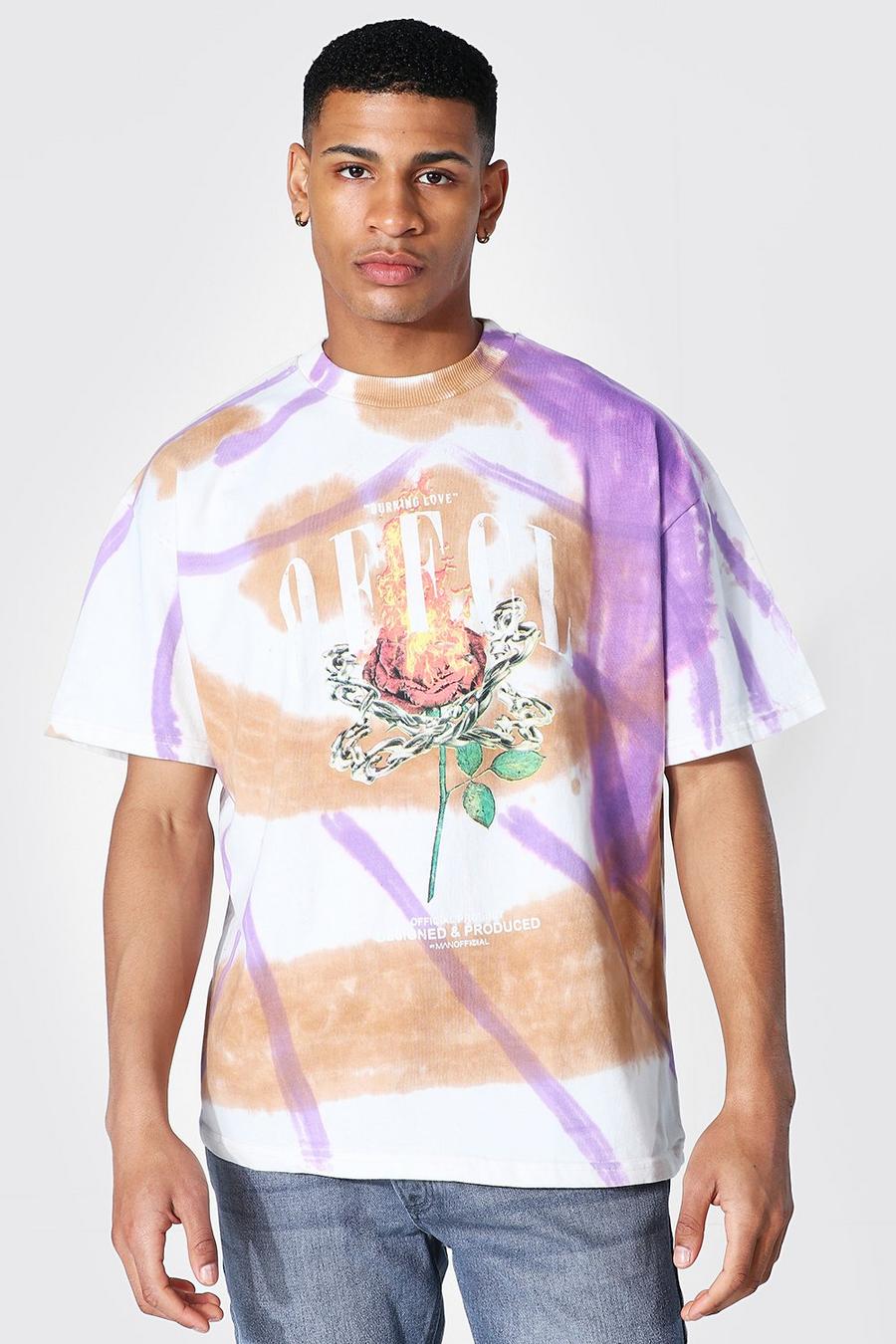 Purple Oversized Heavyweight Tie Dye Graphic T-Shirt image number 1
