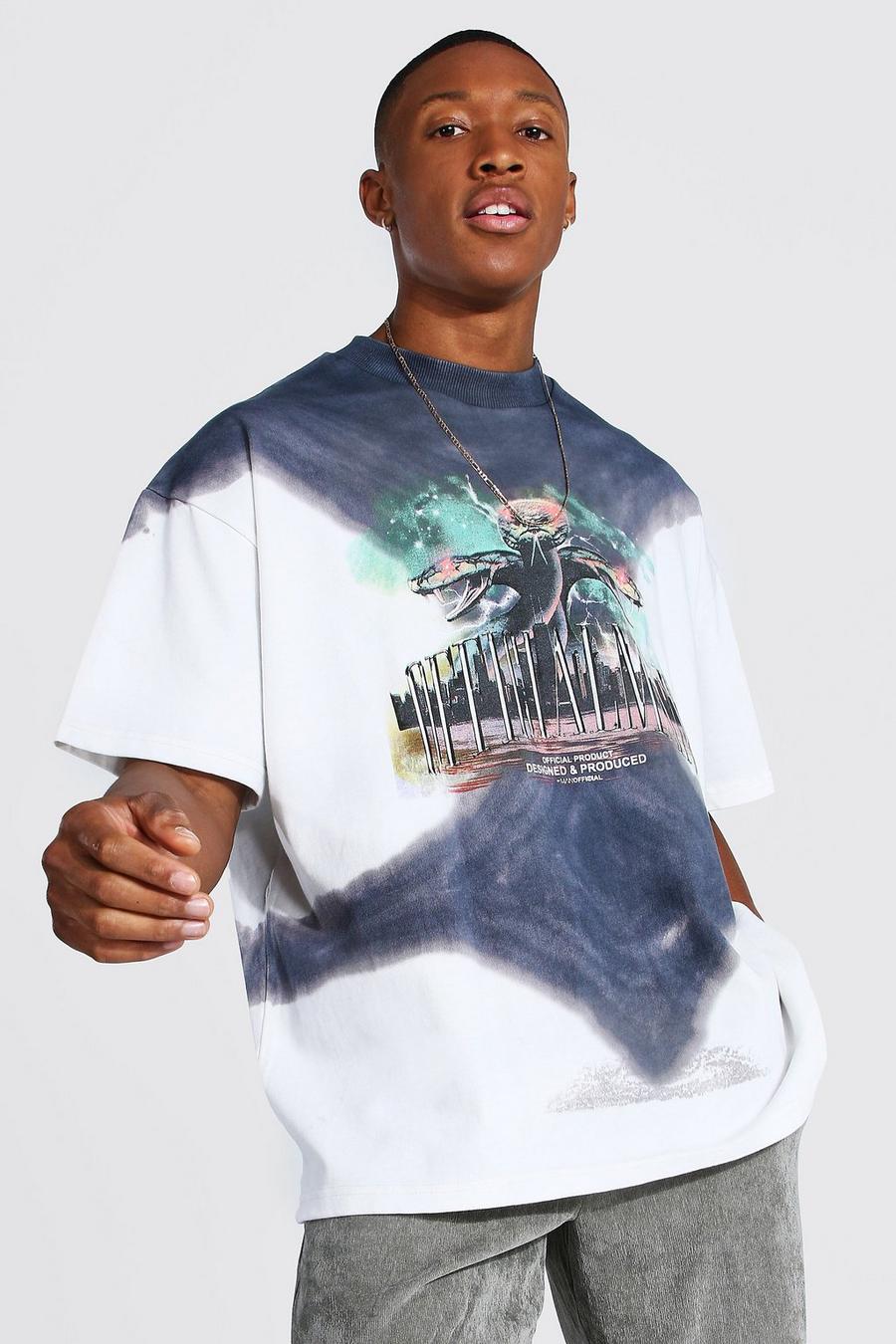 Multi Oversize batikmönstrad t-shirt med tryck image number 1