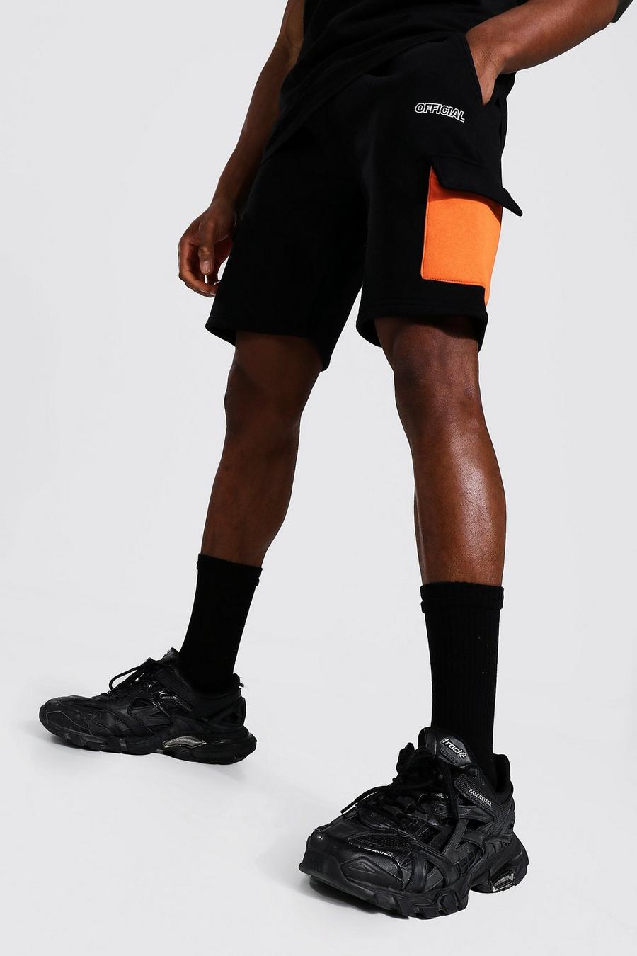 Orange Official Regular Fit Colour Block Cargo Shorts image number 1