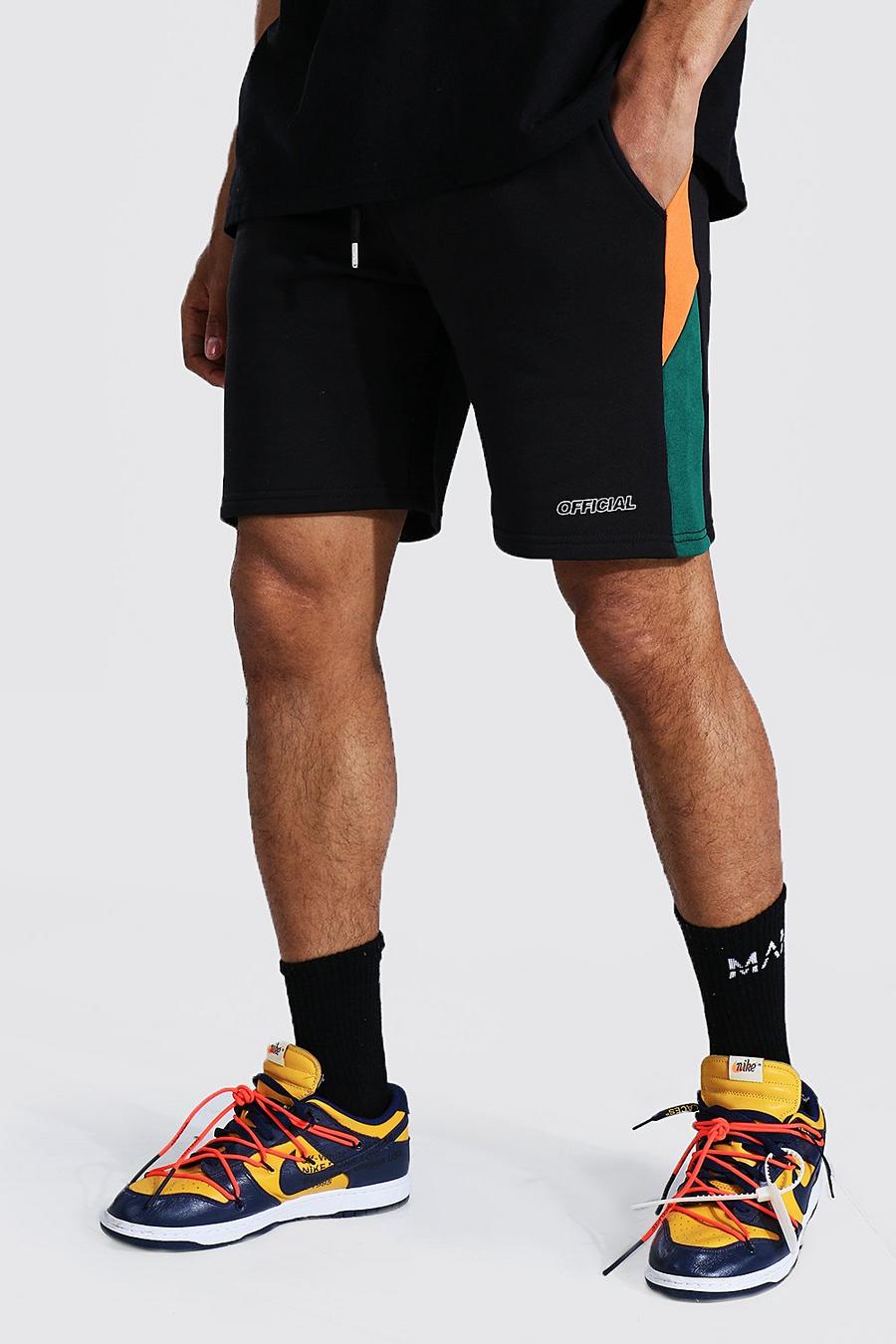Regular Fit Jersey-Shorts mit Colorblock und Official-Print, Grün image number 1