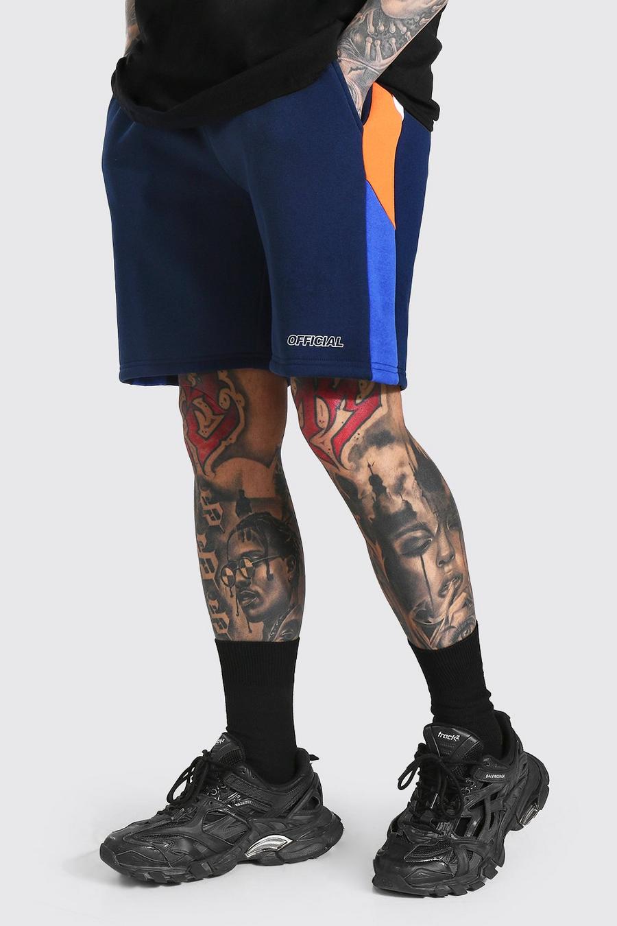 Navy Regular Official Colour Block Jersey Shorts image number 1