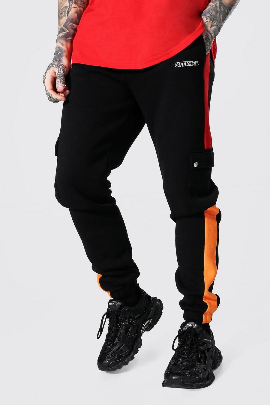 Red Slim Official Colour Block Cargo Joggers image number 1