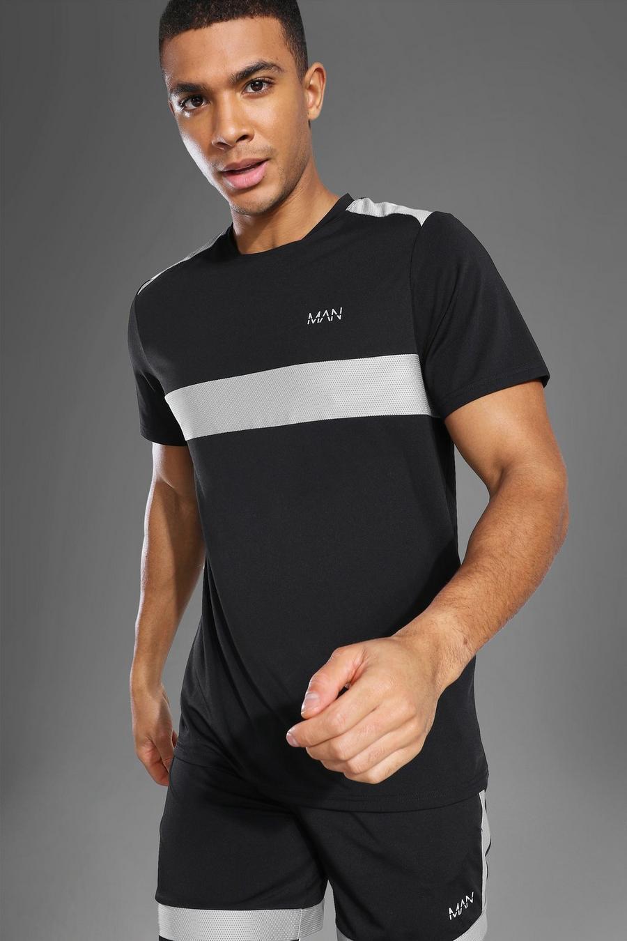 Camiseta con panel de malla Active Man, Negro image number 1