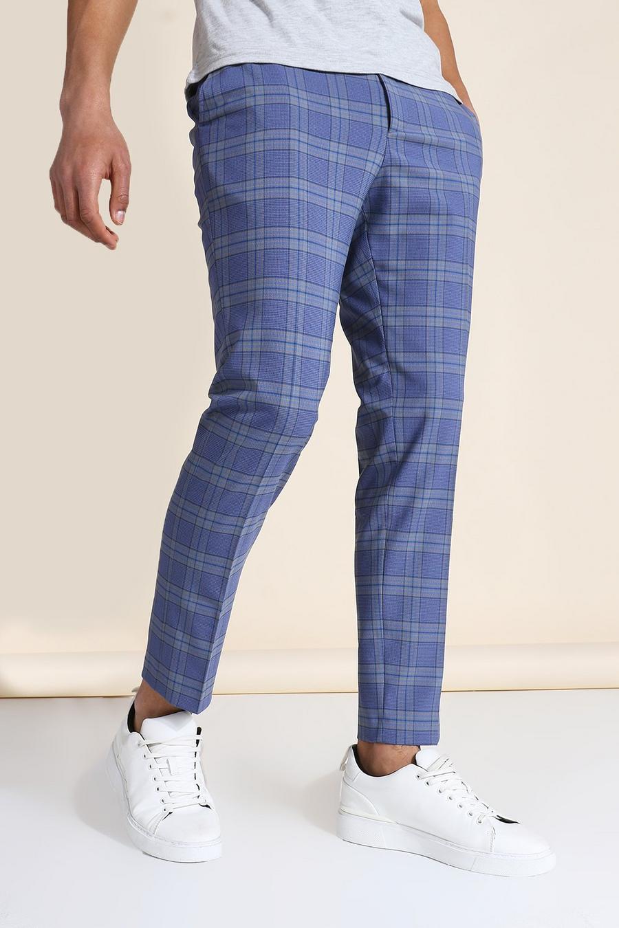Pantaloni skinny corti a quadri blu, Azzurro image number 1