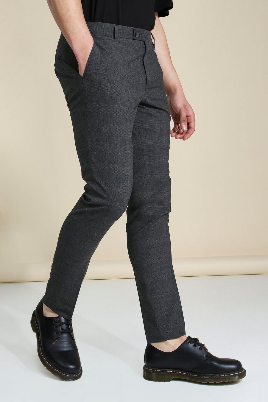 מכנסי סקיני אפורים אלגנטיים עם הדפס משבצות image number 1