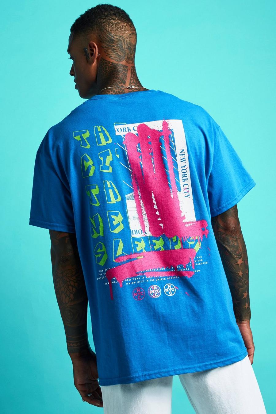 Men's Oversized Graffiti Front & Back Print T-Shirt | Boohoo UK