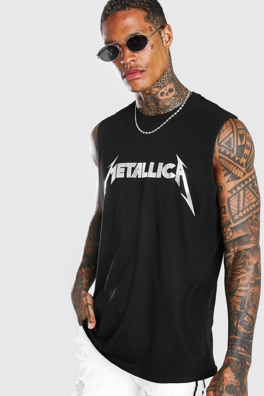 שחור גופייה עם פתח שרוול רחב במיתוג Metallica image number 1