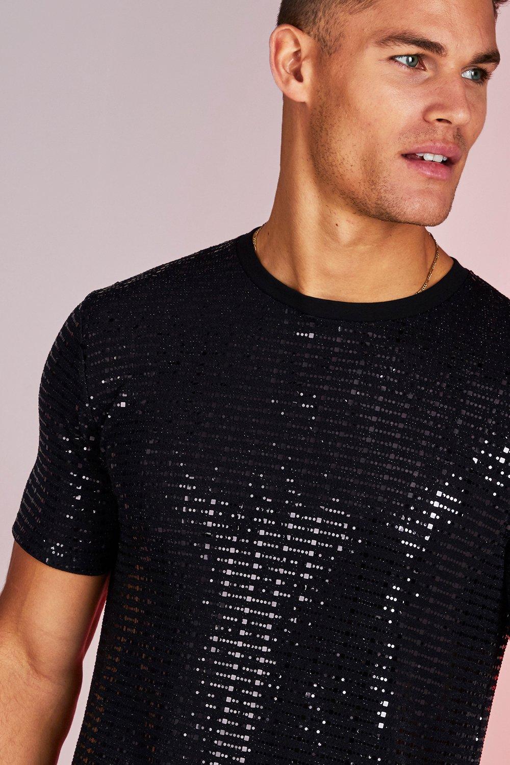 Sequin T-shirt, Festival T-shirt, Mens Sequin T-shirt, Black