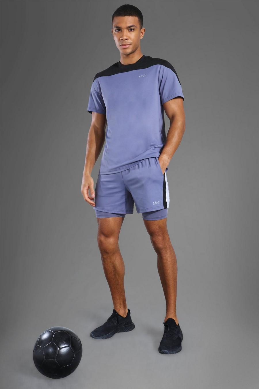 Charcoal MAN Active Set med shorts och dragkedjeförsedda fickor image number 1