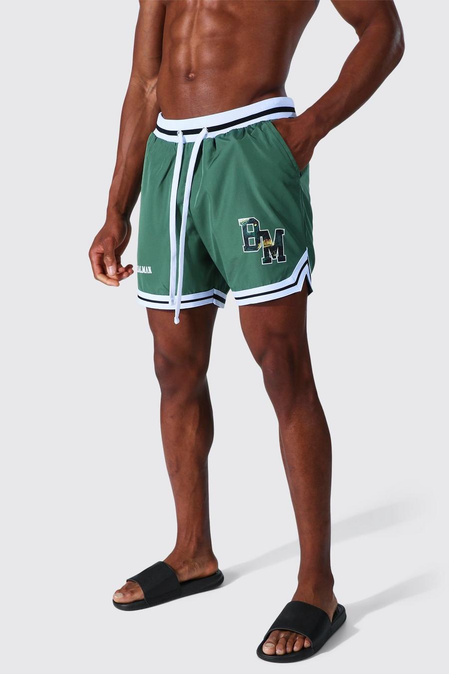 Khaki Mid Length Man Basketball Style Swim Short image number 1