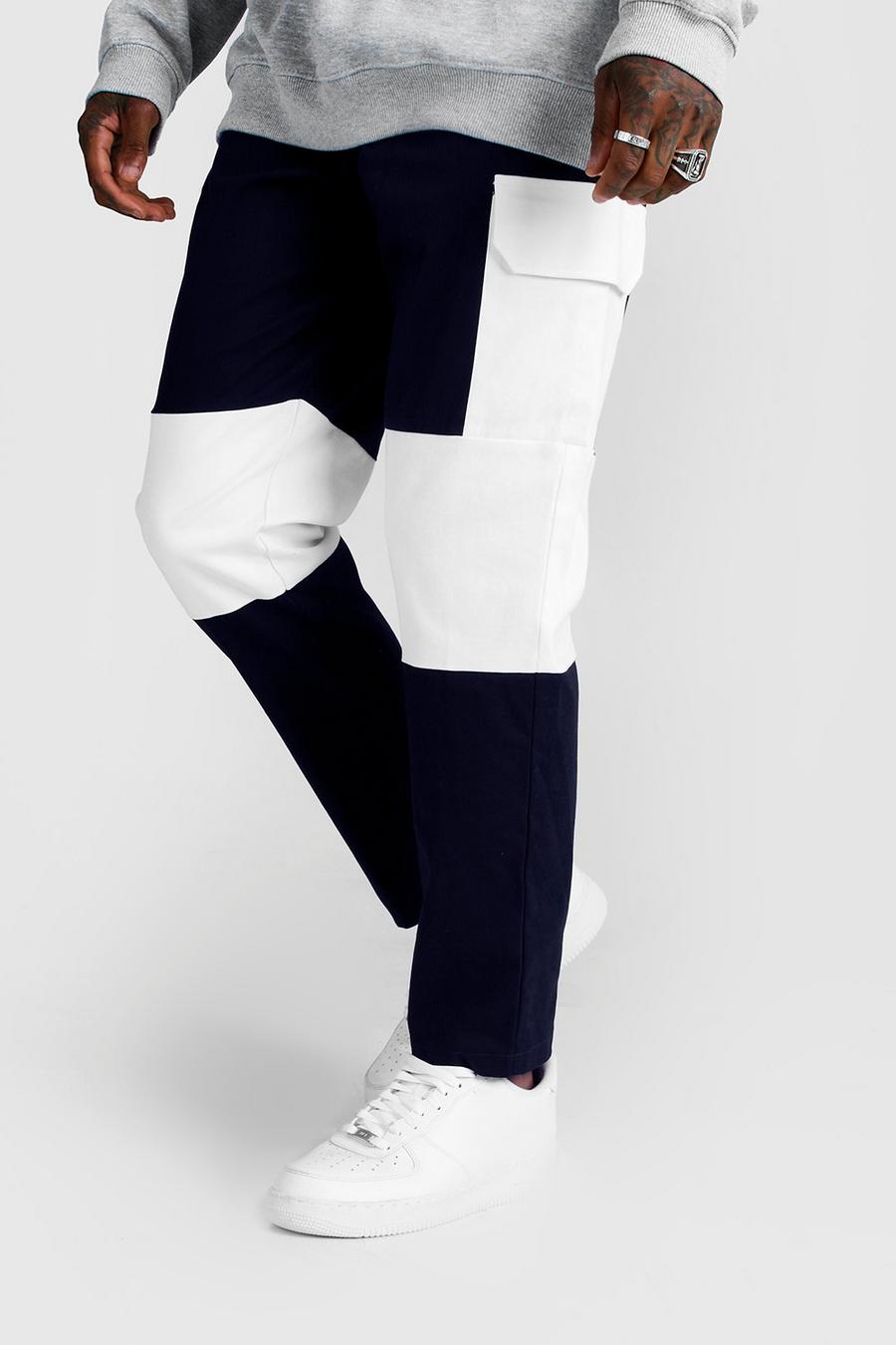 Navy Colour Block Cargo Pants image number 1