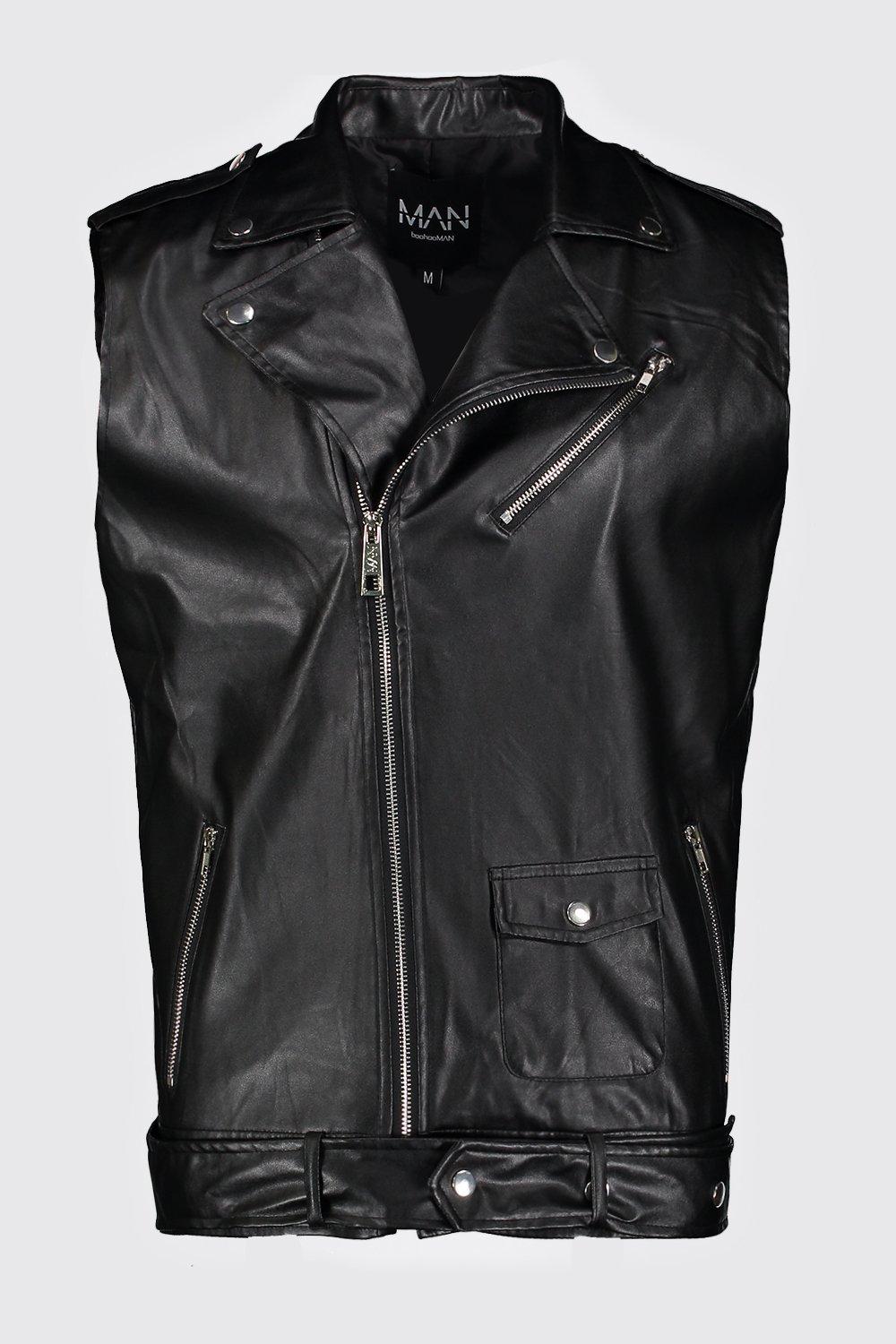 Black Leather Sleeveless Jacket 