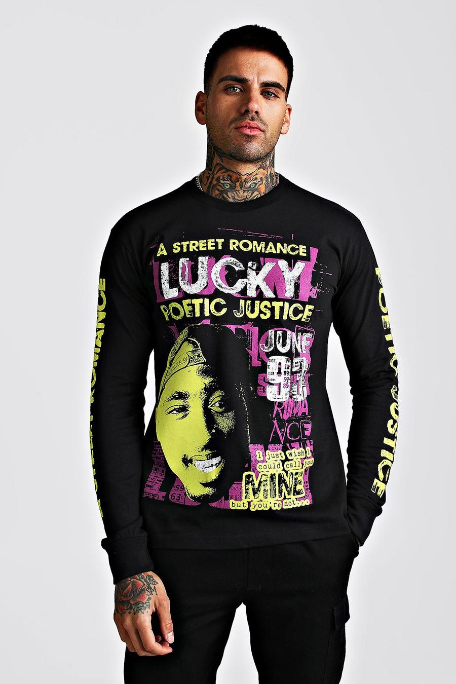Black Gelicenseerd Tupac Poetic Justice T-Shirt Met Lange Mouwen image number 1