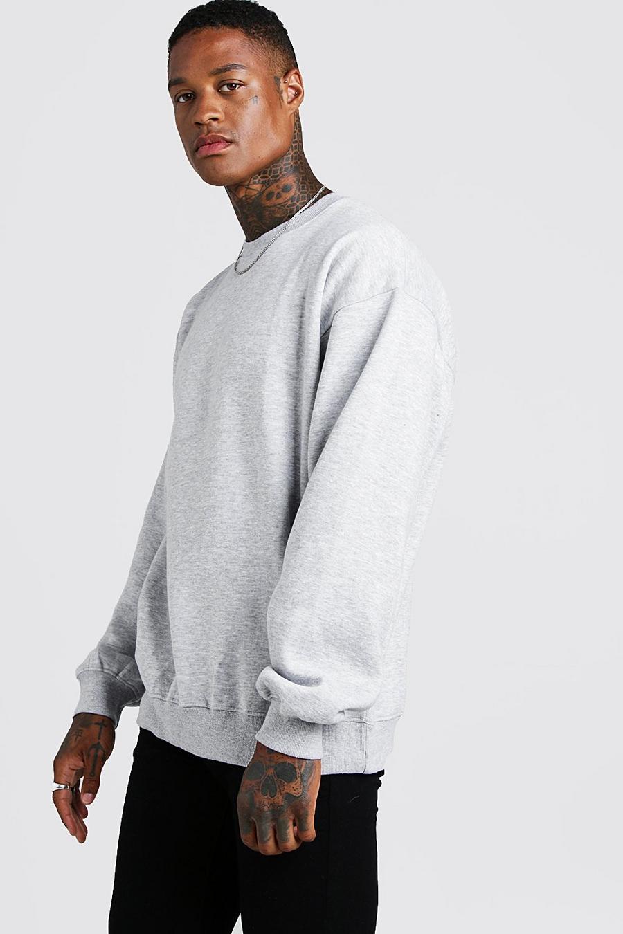 Grey marl Basic oversize sweatshirt med rund hals image number 1