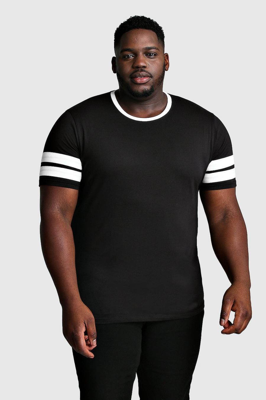 Zwart Plus Size T-Shirt Met Colour Block Mouwen image number 1