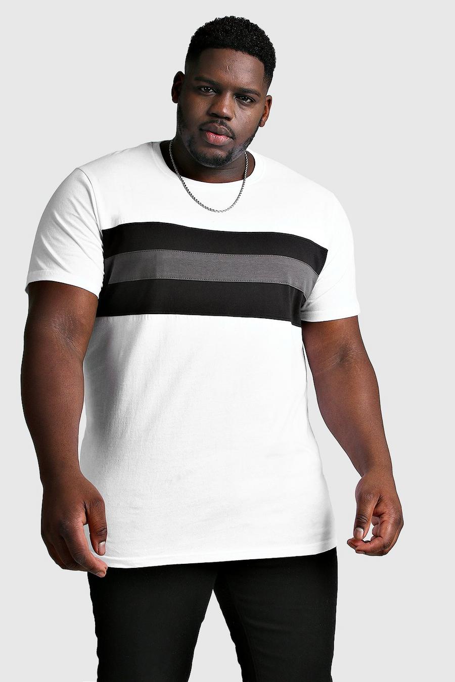 Big & Tall Longline T-Shirt im Colorblock-Design, Weiß image number 1
