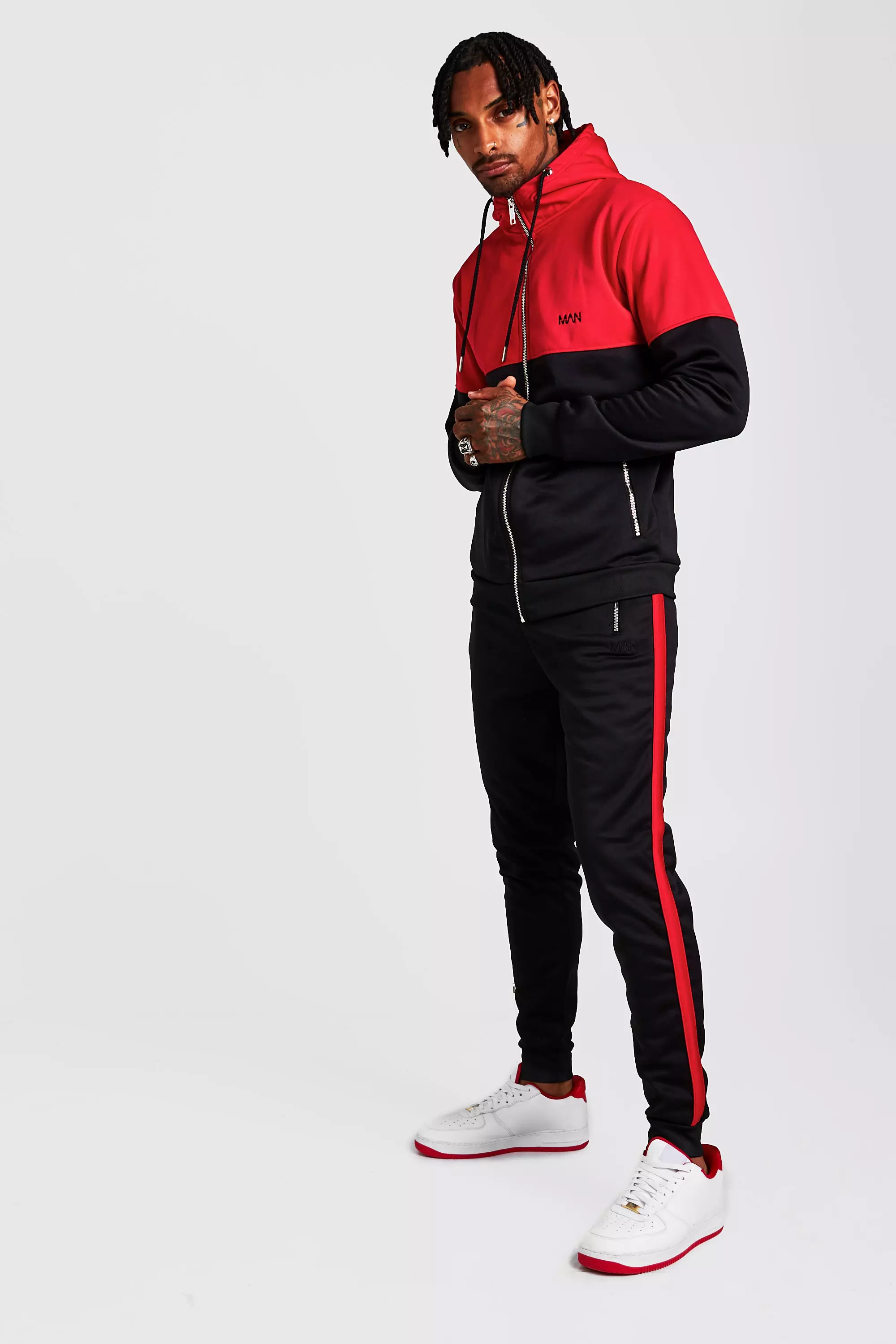 Boohoo mens best sale red tracksuit