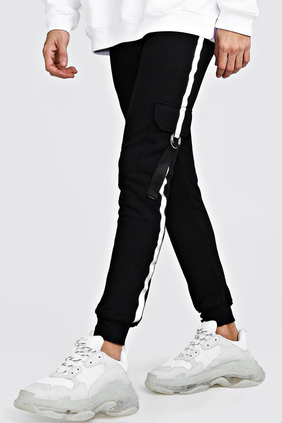 Black noir Jersey Cargo Joggers With Reflective Tape image number 1