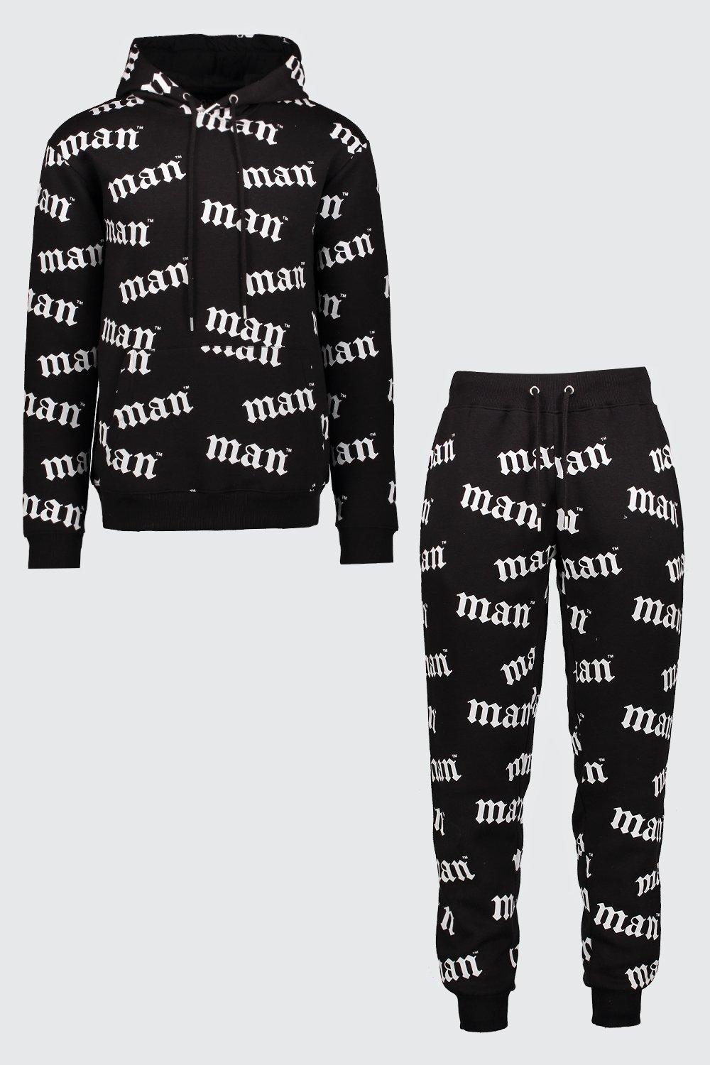 All over man printed hooded tracksuit black outlet