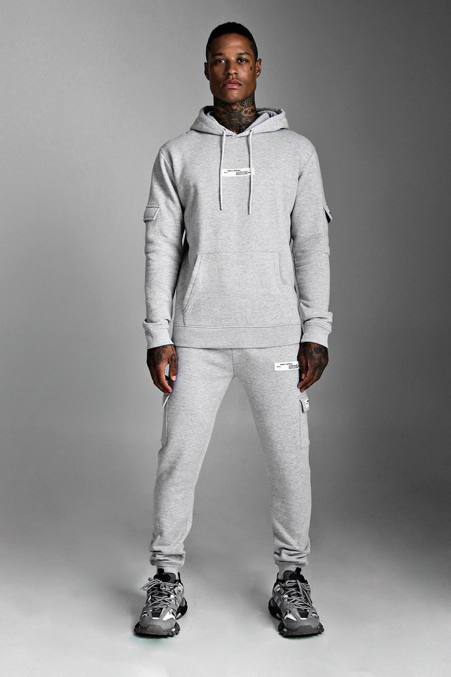 Grey MAN Official Hooded Cargo Tracksuit With Badge image number 1