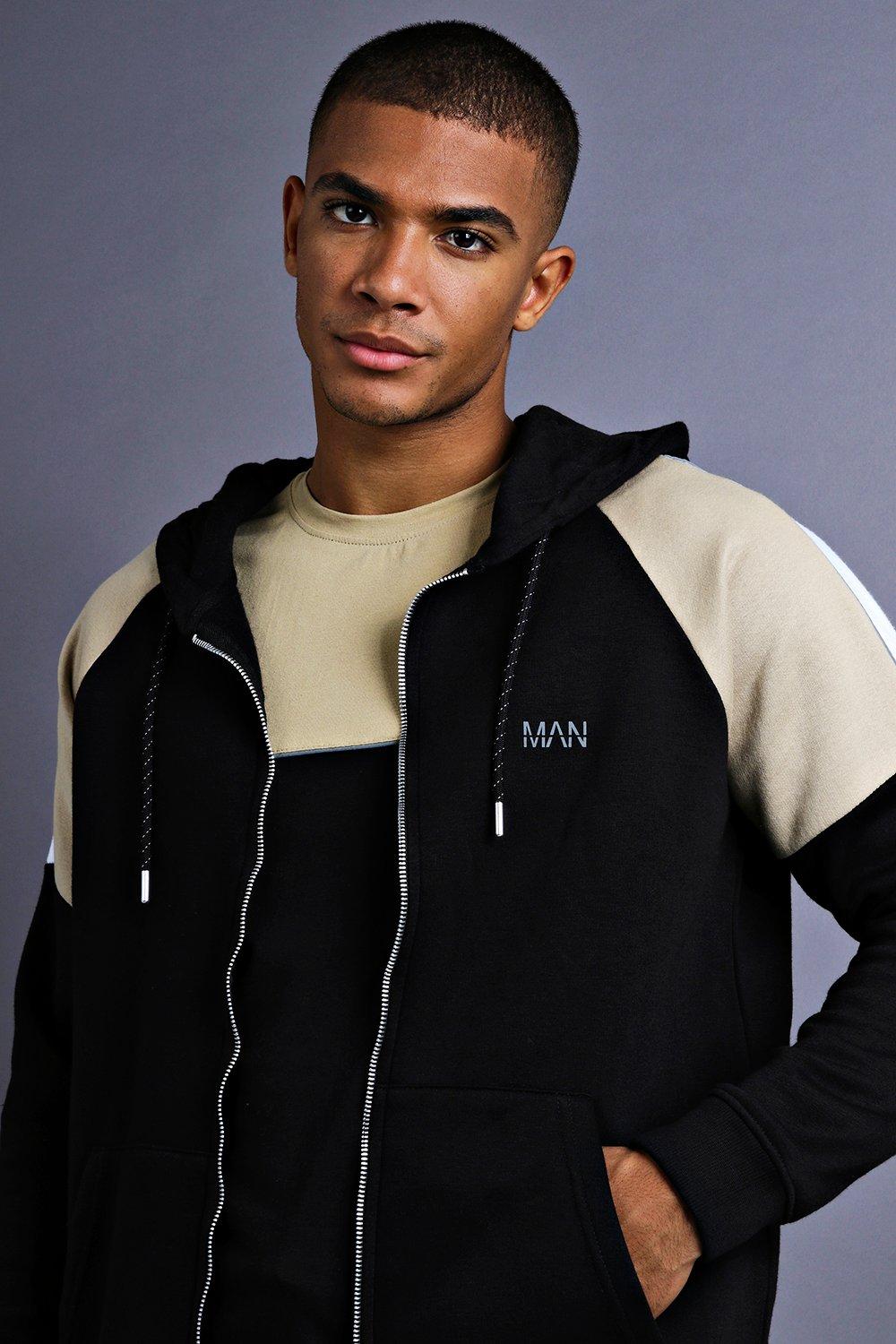 MAN Raglan Hoodie With Panel Detail boohoo