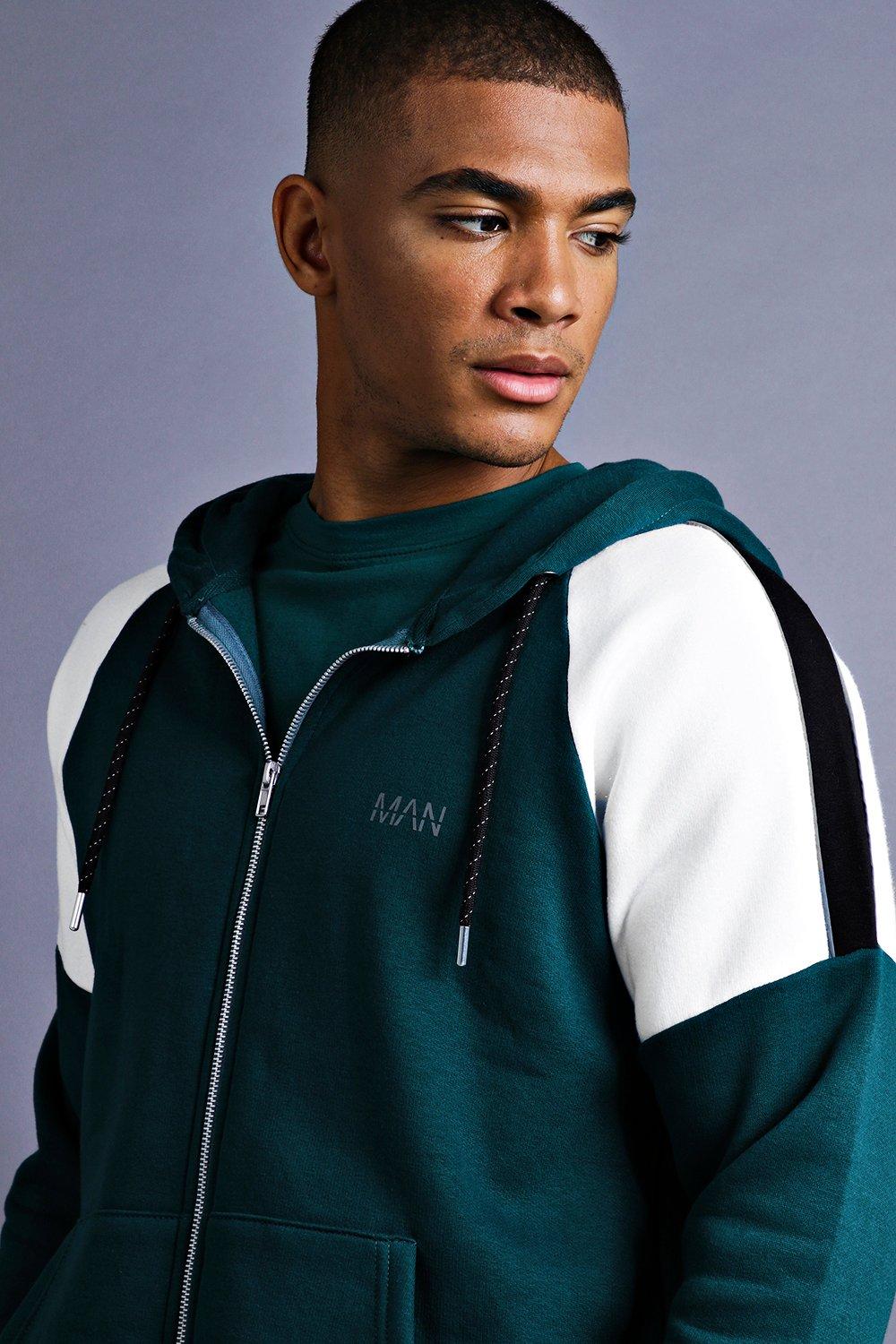 Mens panel raglan zip up hoodie hotsell