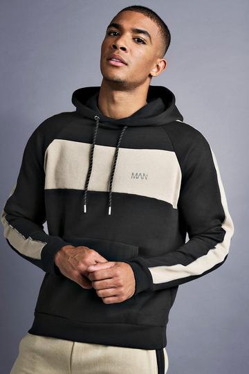 Man Hoodie Met Raglan Paneel zwart