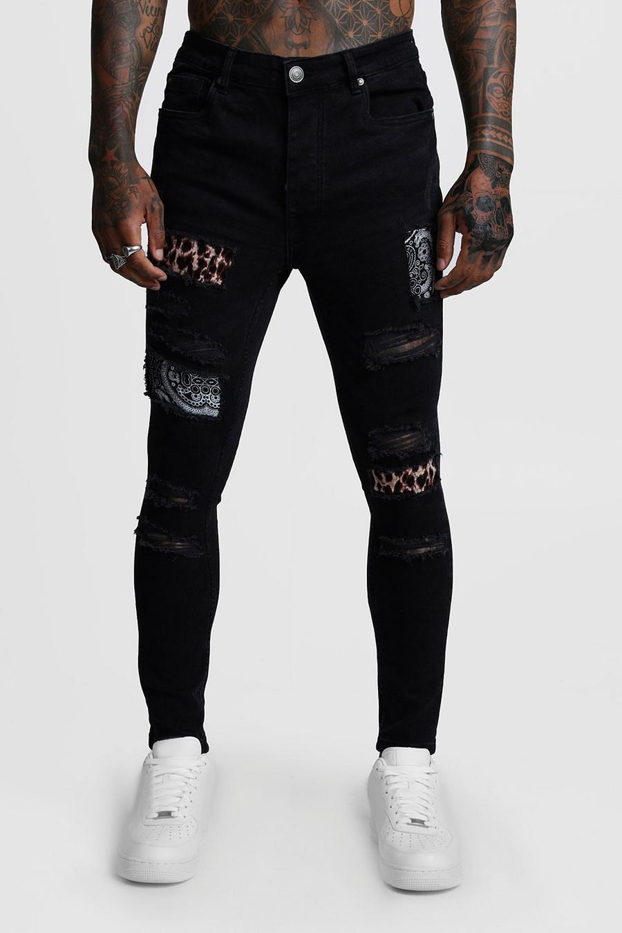 Black Distressed Jeans With Printed Patch image number 1