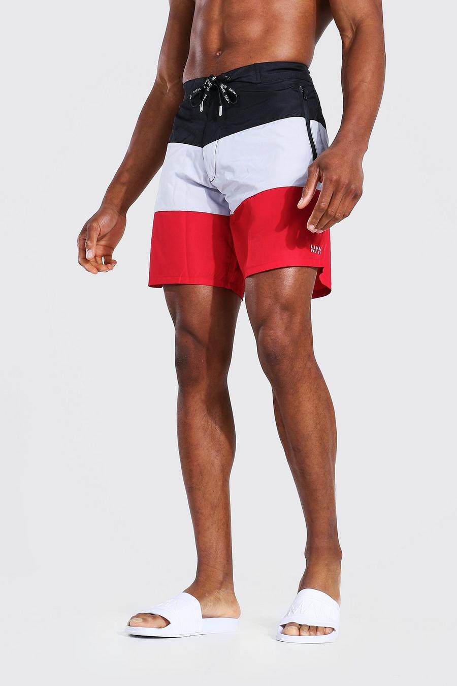 Man Colorblock Badehose, Red image number 1