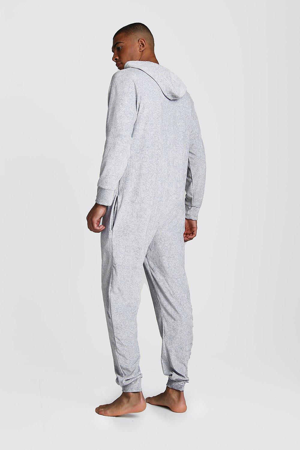 Men s Plain Velour Onesies Boohoo UK