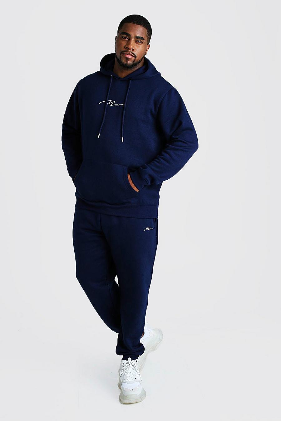 Navy Plus Size MAN Script Hooded Tracksuit image number 1