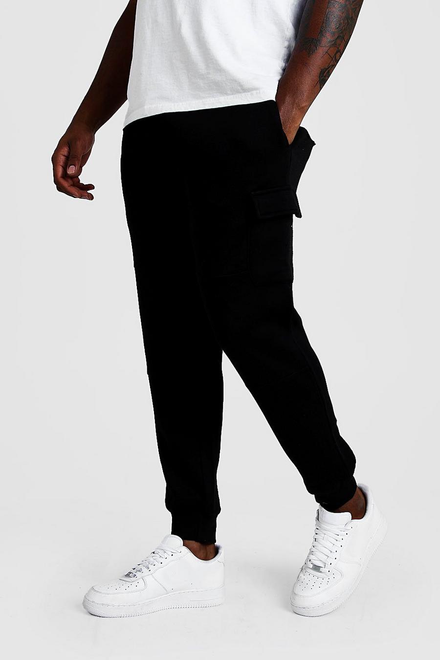 Black Plus Size Skinny Fit Basic Cargo Track Pants image number 1